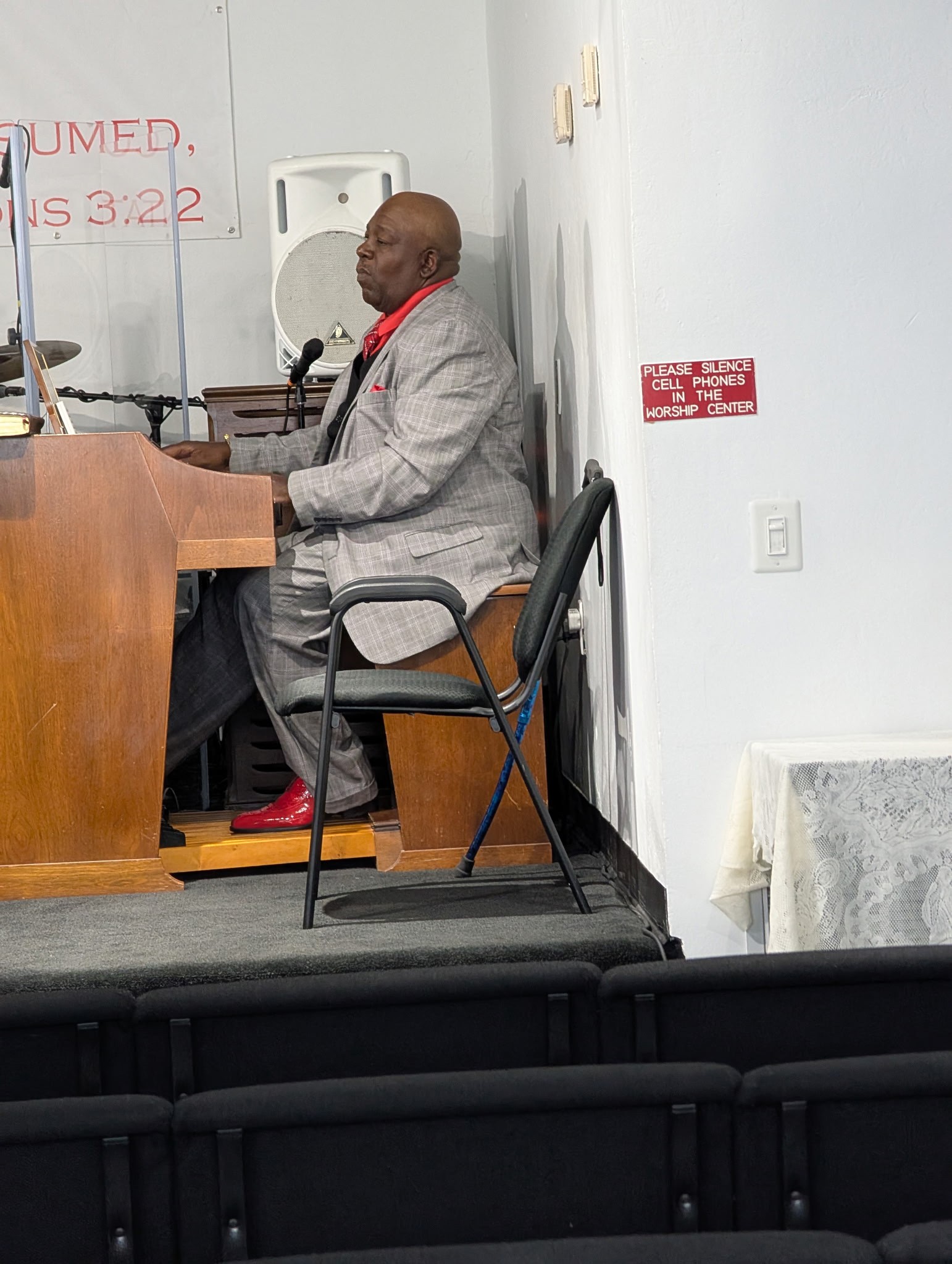 At the piano.